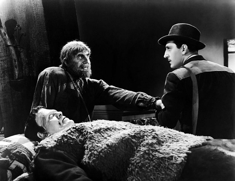 Boris Karloff, Bela Lugosi, and Basil Rathbonev