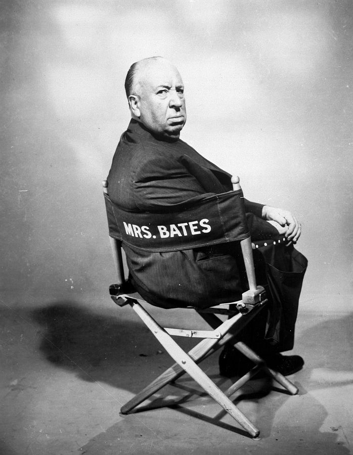 Alfred Hitchcock on the set of Psycho