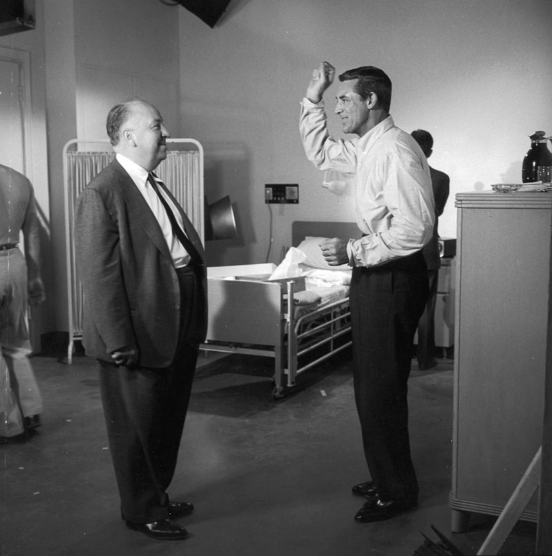 Alfred Hitchcock and Cary Grant on the set of North by Northwest