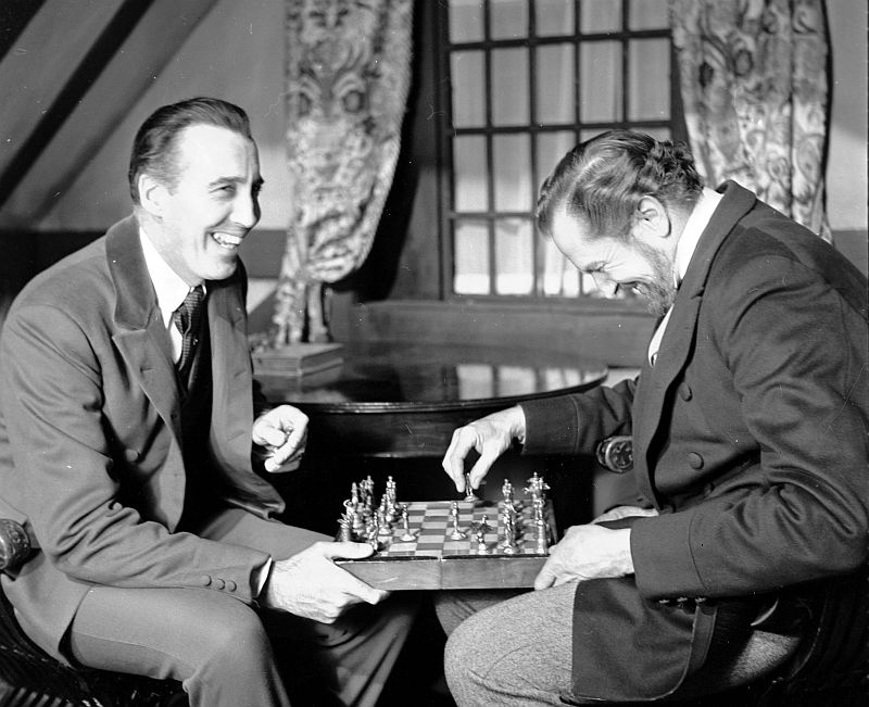 Christopher Lee and Vincent Price Behind the Scenes of The Oblong Box