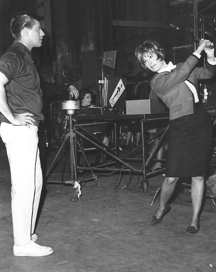 Jerry Lewis and Jill St. John on the set of Who's Minding the Store